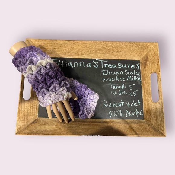 Crochet Dragon Scale Fingerless Mittens/Sleeves Red Heart Violet Ombré - Picture 3 of 9